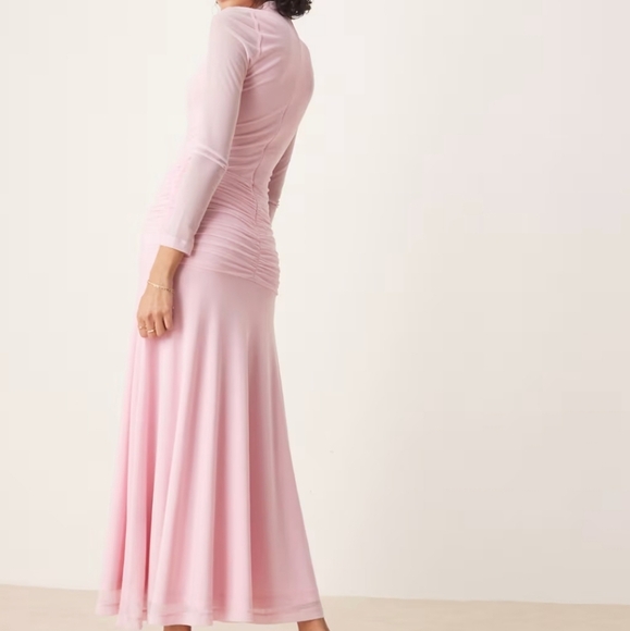 Bardot Lea Drop-Waist Mesh Maxi Blush Long Sleeve Dress, Retail $189.00US - Picture 8 of 16